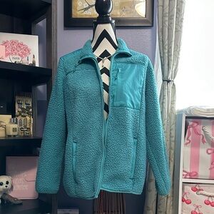 Lands End Teal Sherpa Fleece Jacket  M